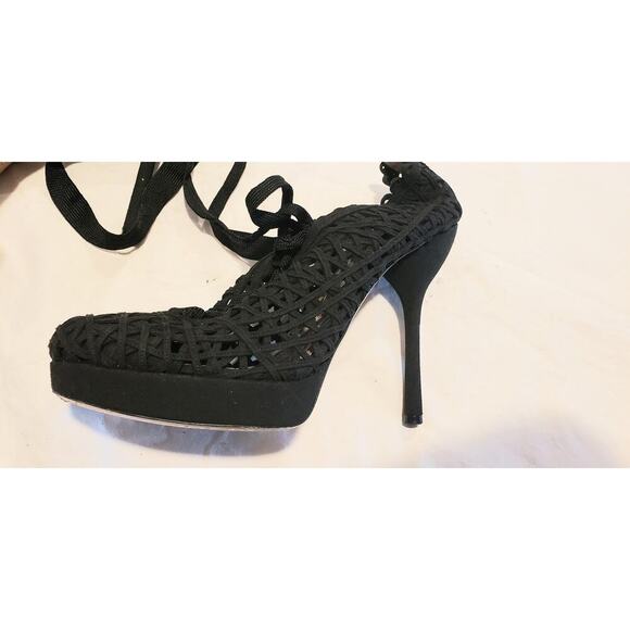 Emporio Armani Shoes Black Lace Up the Leg Stiletto High Heels Italy sz 39 Sexy - Picture 4 of 16